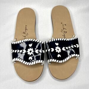 Jack Rogers Sanibel Midnight Blue White Patent Leather Slides Sandals 8 M
